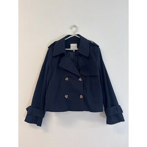 Bagatelle Womens Trench Coat Cropped Stretch Belted Cuff Stretch Blue Sz XL 2026